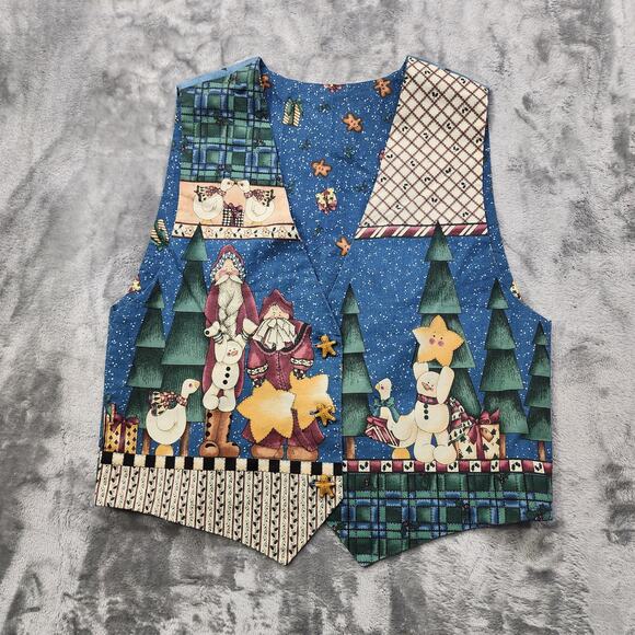 Unbranded Jackets & Blazers - Vintage Homemade Holiday Vest Women L Multicolor Santa Christmas Gingerbread Man